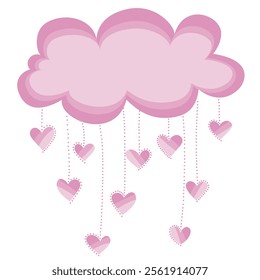 Cute Pink Cloud with Hearts Rain Cartoon Illustration