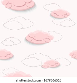 Unas nubes rosas y cortas sobre un fondo rosa claro. Cielo nublado. Vector transparente para su diseño, textil, tela, postal, invitación. Ilustración de material.