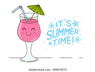 Cute pink cocktail isolated on white
