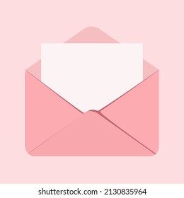 Cute pink color envelop with a blank page. This icon can use for document, office, massage, mail, stationary proposes.