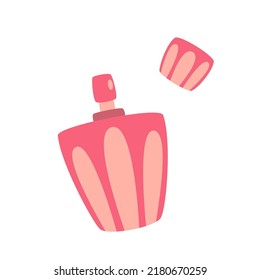 Cute Pink Color Girl Parfume Bottle. Simple Illustration of Decorative Cosmetics, Isolated on White, Vector Flat Cartoon Illustration, Clipart.