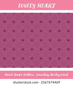 Cute pink color heart pattern with rhombus dot line seamless pattern. Flat valentine lovely romantic background vector. Girl retro style wallpaper for wedding invitation decor. Gift paper lover 