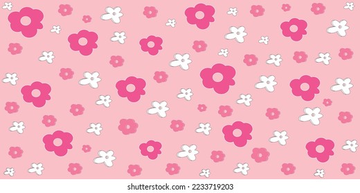 Cute Pink Colors background image hand drawn flowers Vector seamless doodle pattern wallpaper design