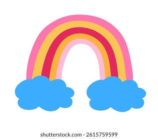 Cute pink colors rainbow. Vector flat illustration.