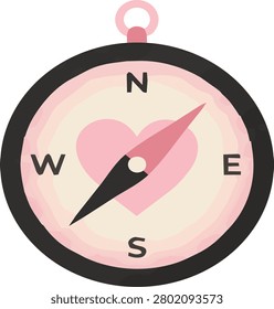Cute pink compass icon with heart symbol for love direction concept