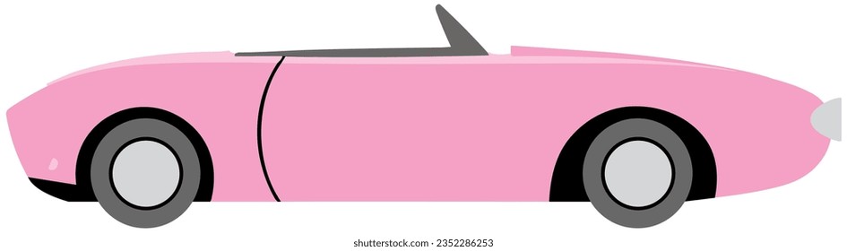 Cute Pink Convertible Car in a Simple Minimal and Retro Style svg