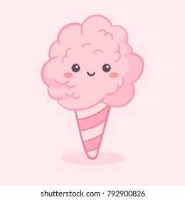 Cute Pink Cotton Fairy Floss Candy Vector Illustration Cartoon Character Icon