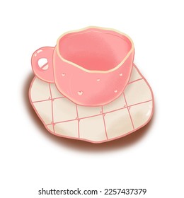 Cute pink cup of coffee or tea in handwriting illustration