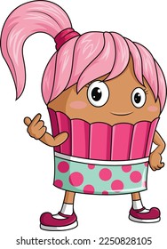 Cute pink cupcake cartoon character
