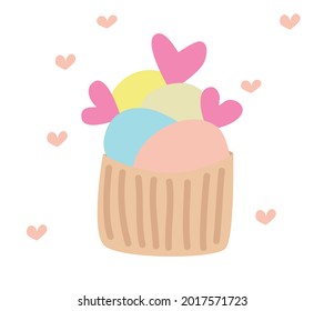 Cute pink cupcake with cream and hearts. Vector illustration for Valentine's Day