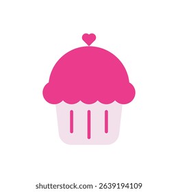 Cute pink cupcake with heart topping vector, great for bakery promotions, love-themed menus, and Valentine's posts.