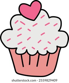 Cute Pink Cupcake with a Heart-Shaped Topping
