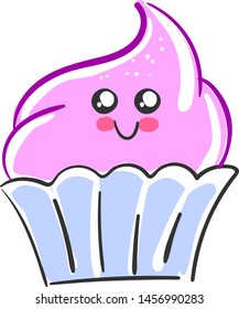 Cute pink cupcake, illustration, vector on white background.