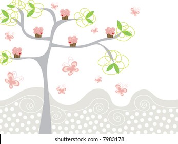 cute pink cupcakes on a tree (vector)