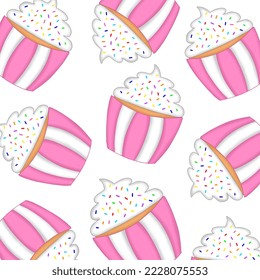 Cute pink cupcakes pattern background