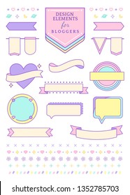 Cute pink design elements for bloggers vector