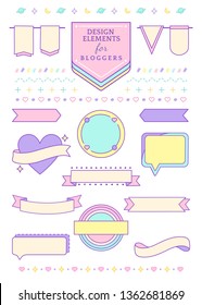 Cute pink design elements for bloggers vector