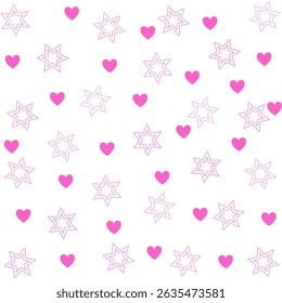 Cute Pink Design Pattern Made Up of Stars and Hearts. Can be used for kid's products, fabric, baby room, valentine's day products, cards, curtains, wallpaper,  gift wrap, background, cushion etc.