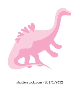 Cute pink dinosaur, baby element for girls. Children's element for design - pink dino with heart on back. Stock vector illustration isolated on white background. Pink dino element - decorate nursery.