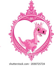 Cute pink dinosaur design in an elegant pattern frame.