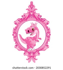 Cute pink dinosaur design in an elegant pattern frame.illustration vector