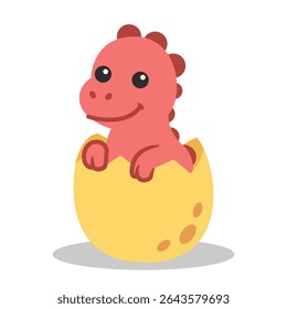 Cute Pink Dinosaur Hatching from Egg Vector Cartoon Illustration