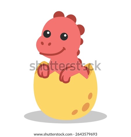 Cute Pink Dinosaur Hatching from Egg Vector Cartoon Illustration