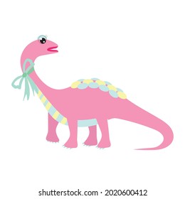 Cute pink dinosaur isolated on white background. Vector illustration