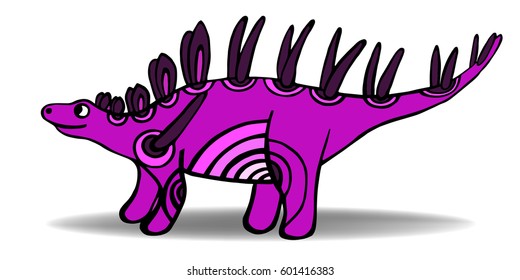Cute pink dinosaur of the Jurassic period on a white background. Hand drawn, black lines
