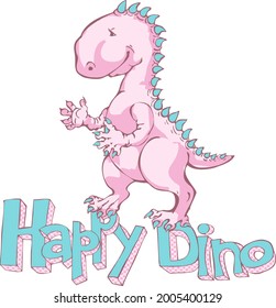 Cute pink dinosaur. On an isolated background. 