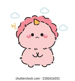 Cute pink dinosaur on white background.Jurassic animal character design.Isolated.Kawaii.Vector.Illustration.