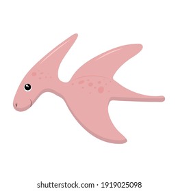Cute pink dinosaur Pterodactyl. Vector illustration. White background.