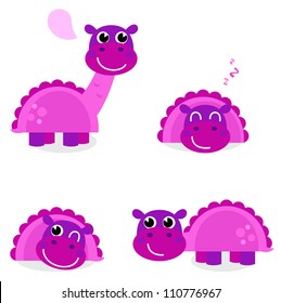 Cute pink dinosaur set isolated on white