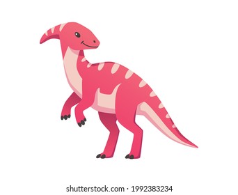 Cute pink dinosaur with stripes cartoon icon vector illustration