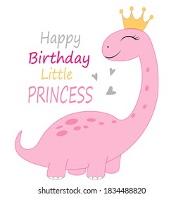 Cute Pink Dinosaur Vector Illustration