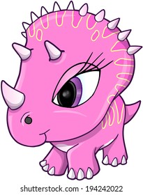 Cute Pink Dinosaur Vector Illustration