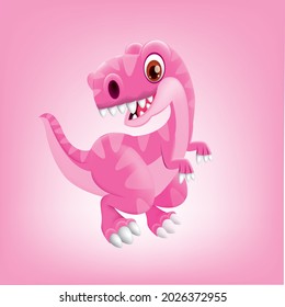 Cute Pink Dinosaur Vector Illustration

