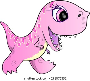 Cute Pink Dinosaur Vector Illustration Art 