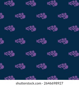Cute pink dinosaur vector pattern on dark blue background.