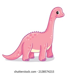 Cute pink diplodocus on a white background. Vector illustration with dinosaur in cartoon style.