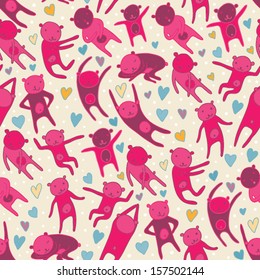 cute pink disco bears seamless pattern