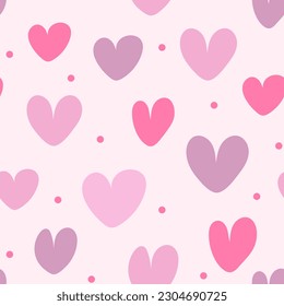 Cute Pink Distorted Hearts Seamless Pattern. Vector Background for Little Princess. Cartoon Love Style for Print on Textile, Wrapping Paper. Pink Print for Baby.