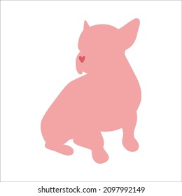 Cute pink dog with heart. Bulldog or pug dog breed silhouette. Cupid. I love you. Valentine's Day. Vector flat design