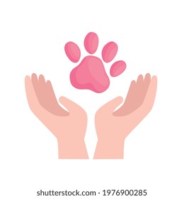 Cute pink dog print over hands