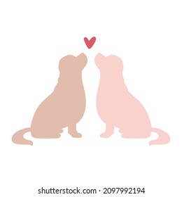 Cute pink dogs with heart. Cavalier King Charles Spaniel dog breed silhouette. Cupid. I love you. Valentine's Day. Vector flat design