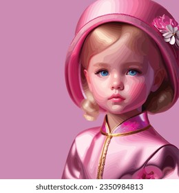 A cute pink doll created by Vector Desing