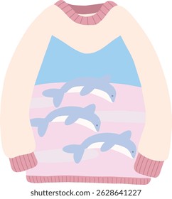 Cute Pink Dolphin Printed on Sweater Illustration