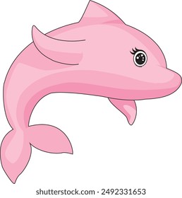 Cute pink dolphin vector illustration 