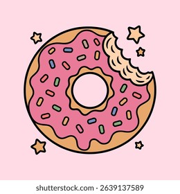 	
Cute Pink Donut with Bite and Sprinkles Illustration