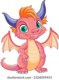 Cute pink dragon cartoon character standing isolated illustration